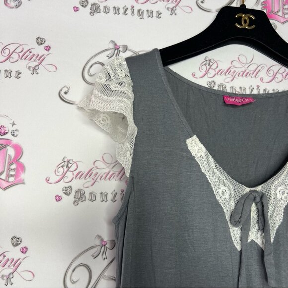 Valege dress grey white ruffle detail bow tie up lace ruffle frills cute y2k - Picture 2 of 9